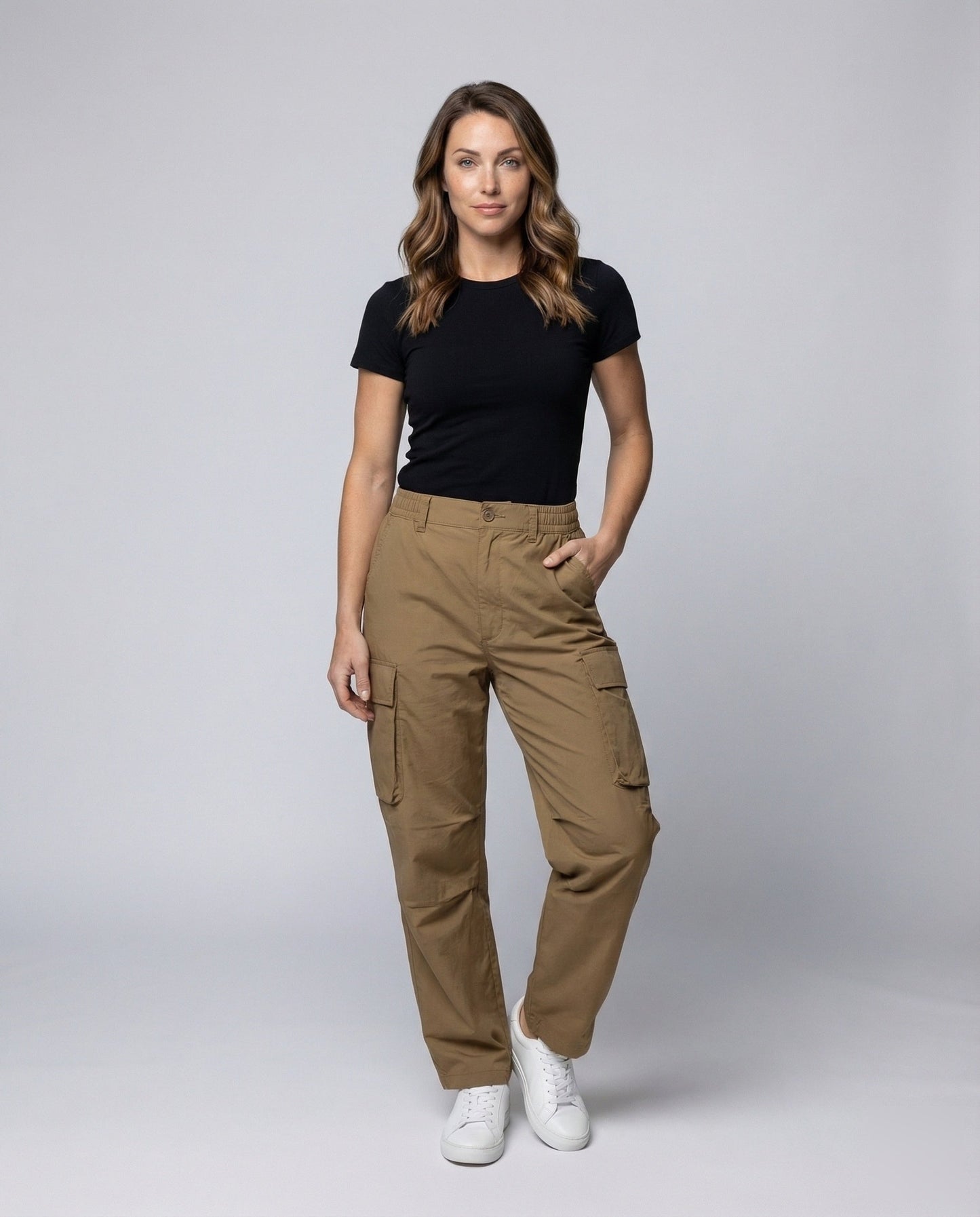 Damen Cargo Palazzohose Baumwolle Bequem Schwarz - Eveloria