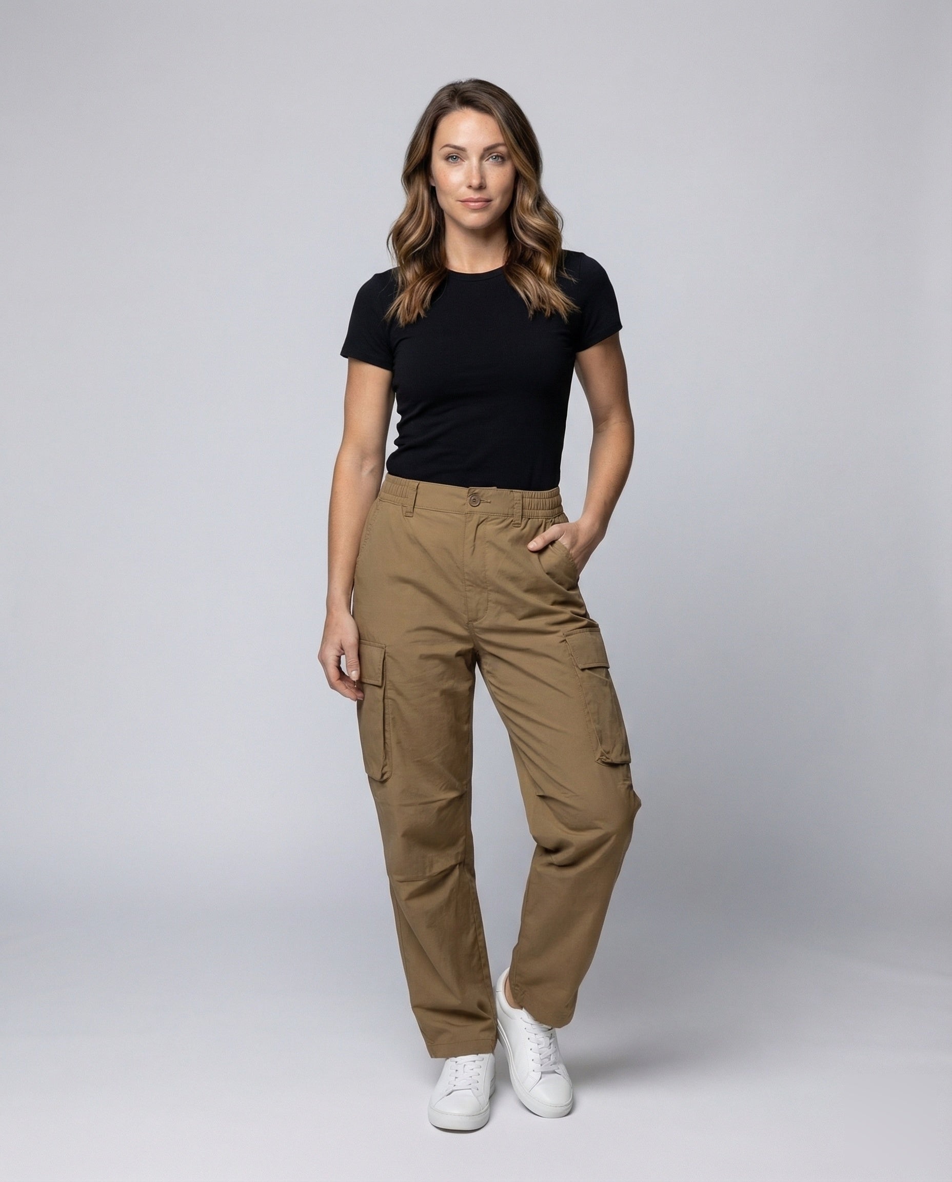 Damen Cargo Palazzohose Baumwolle Bequem Schwarz - Eveloria