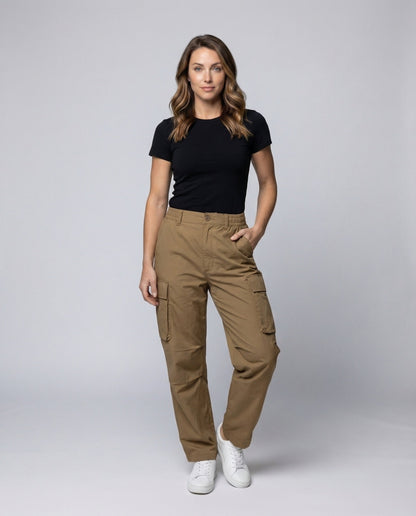 Damen Cargo Palazzohose Baumwolle Bequem Schwarz - Eveloria