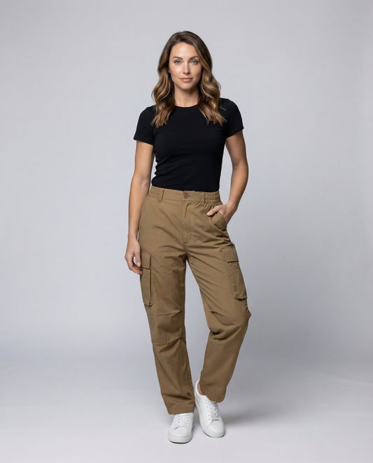 Damen Cargo Palazzohose Baumwolle Bequem Schwarz - Eveloria