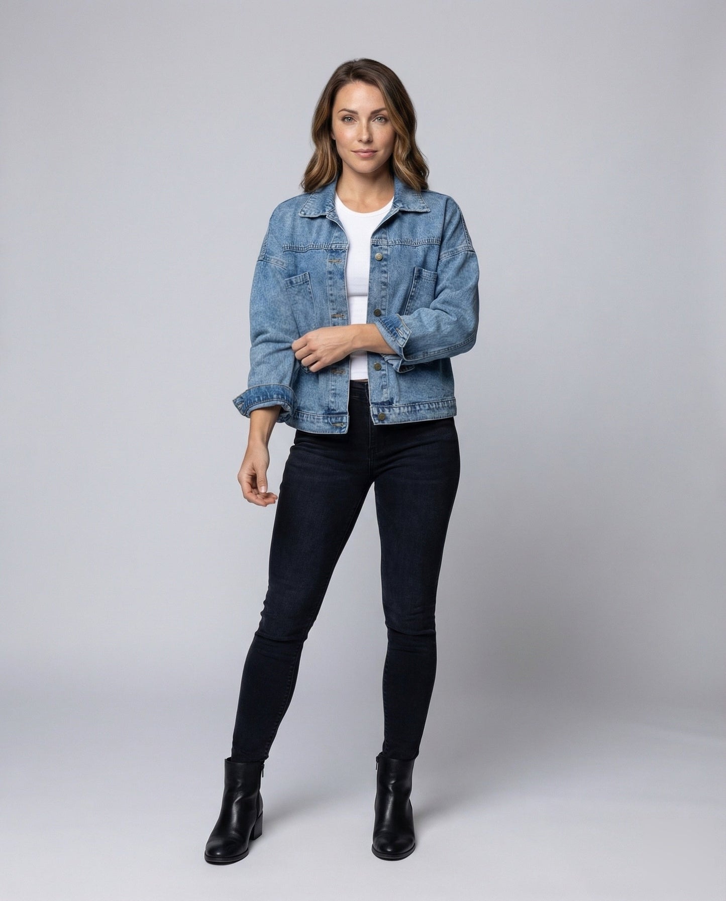 Damen Oversize Denimjacke Cropped Baumwolle Blau - Eveloria