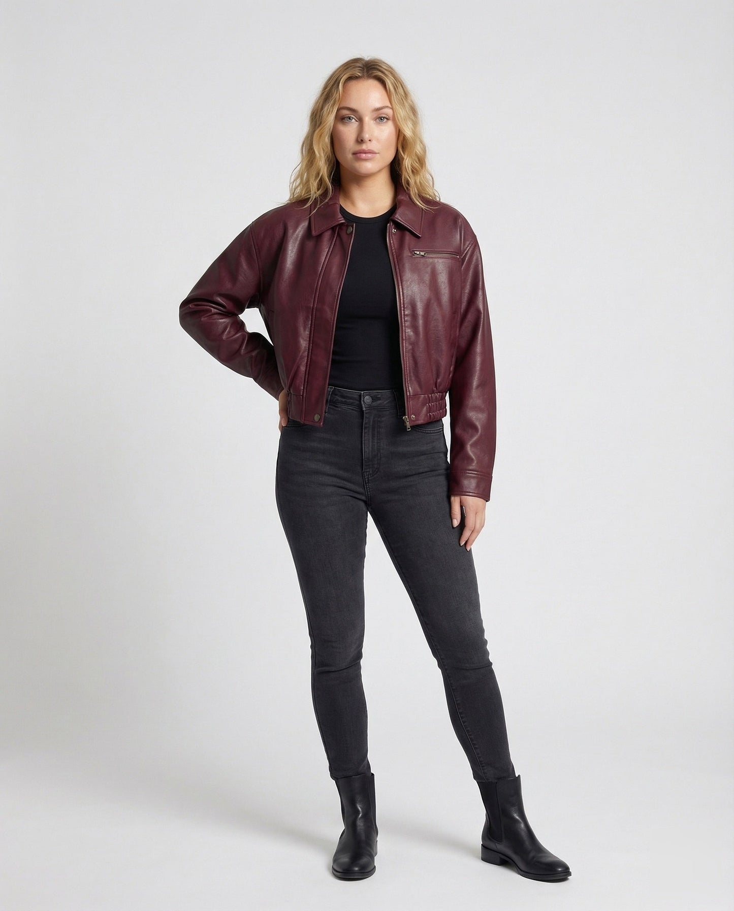 Damen Lederjacke Cropped Boxy - Eveloria