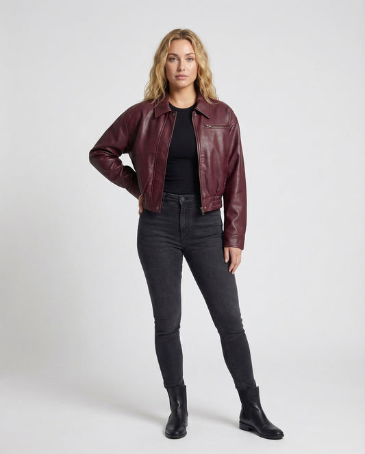 Damen Lederjacke Cropped Boxy - Eveloria