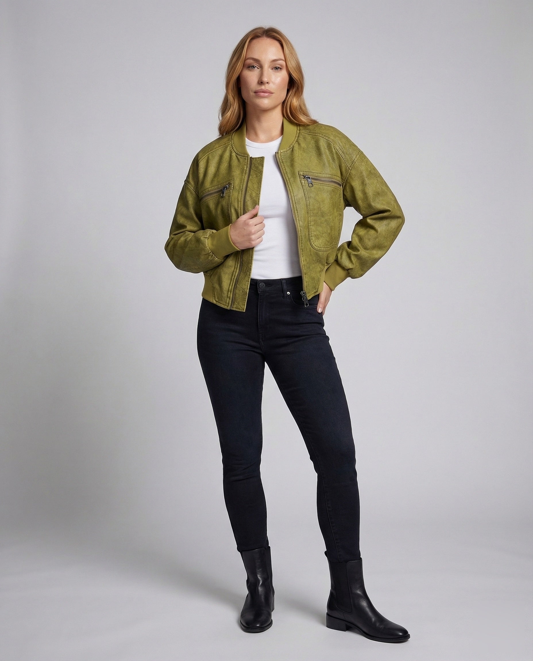 Damen Velours Kurzjacke Bomber Schwarz - Eveloria