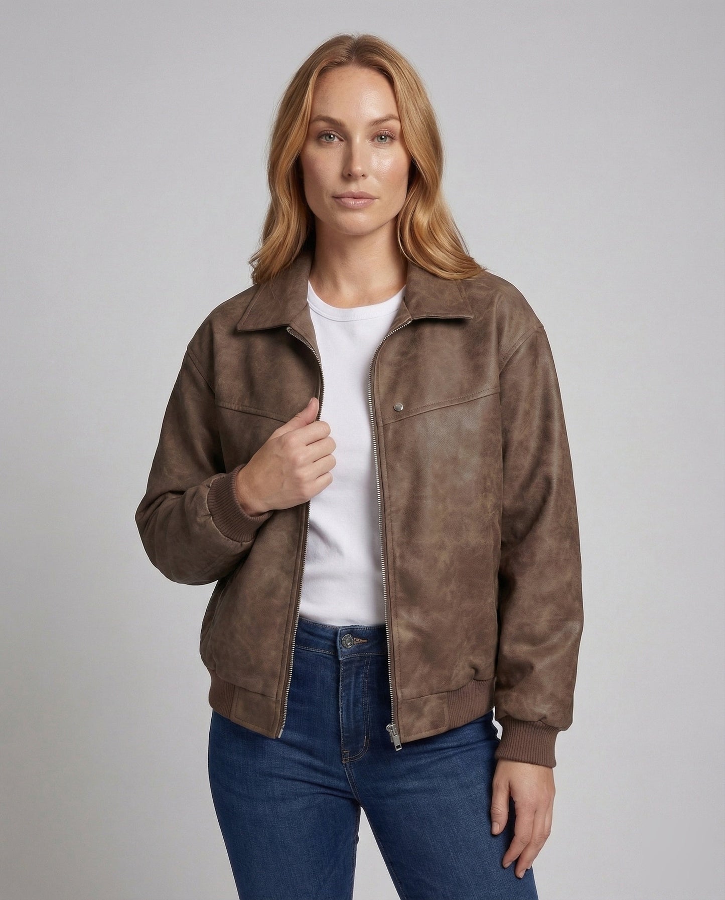 Damen Wildleder-Bomberjacke Kurz - Eveloria
