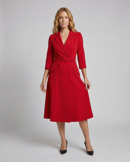 Damen Blazerkleid Mittellang Mit Gürtel - Eveloria