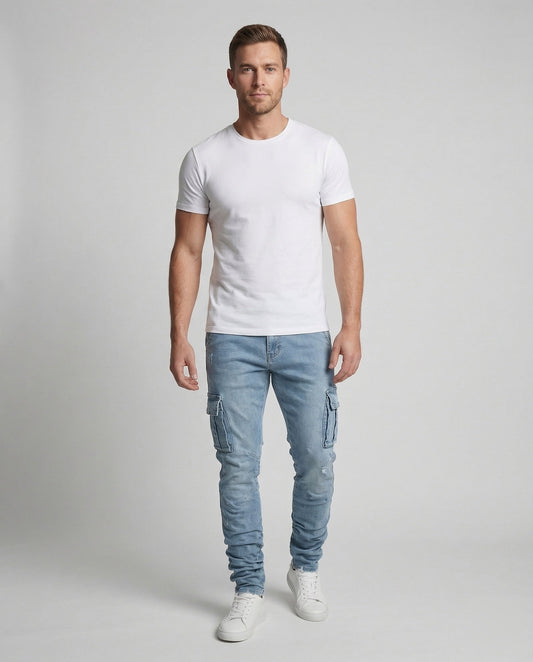 Herren Cargo Jogger Jeans Baumwolle Schwarz - Eveloria