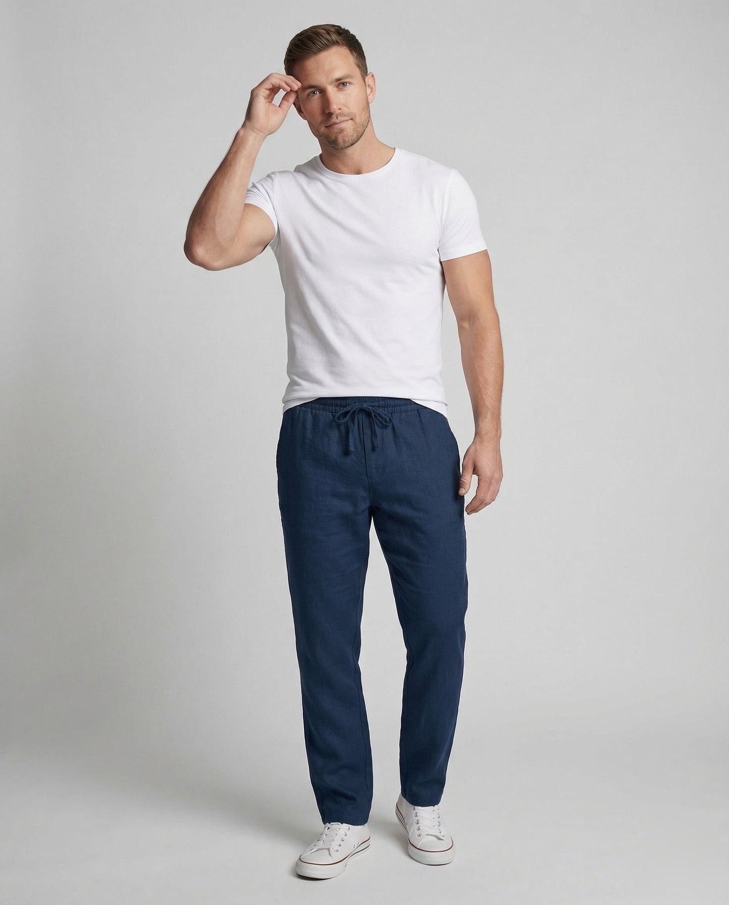 Herren Leinenhose Gerade Tunnelzug Bein - Eveloria