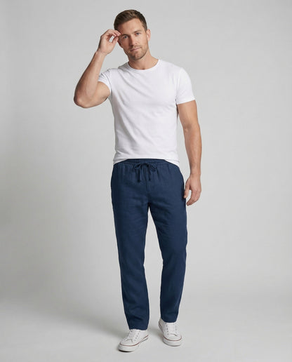 Herren Leinenhose Gerade Tunnelzug Bein - Eveloria