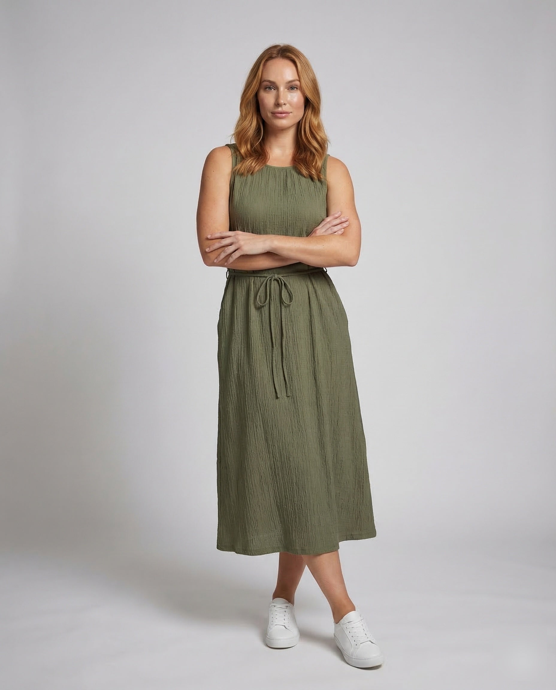 Damen Maxikleid mit Ripp-Gürtel - Eveloria