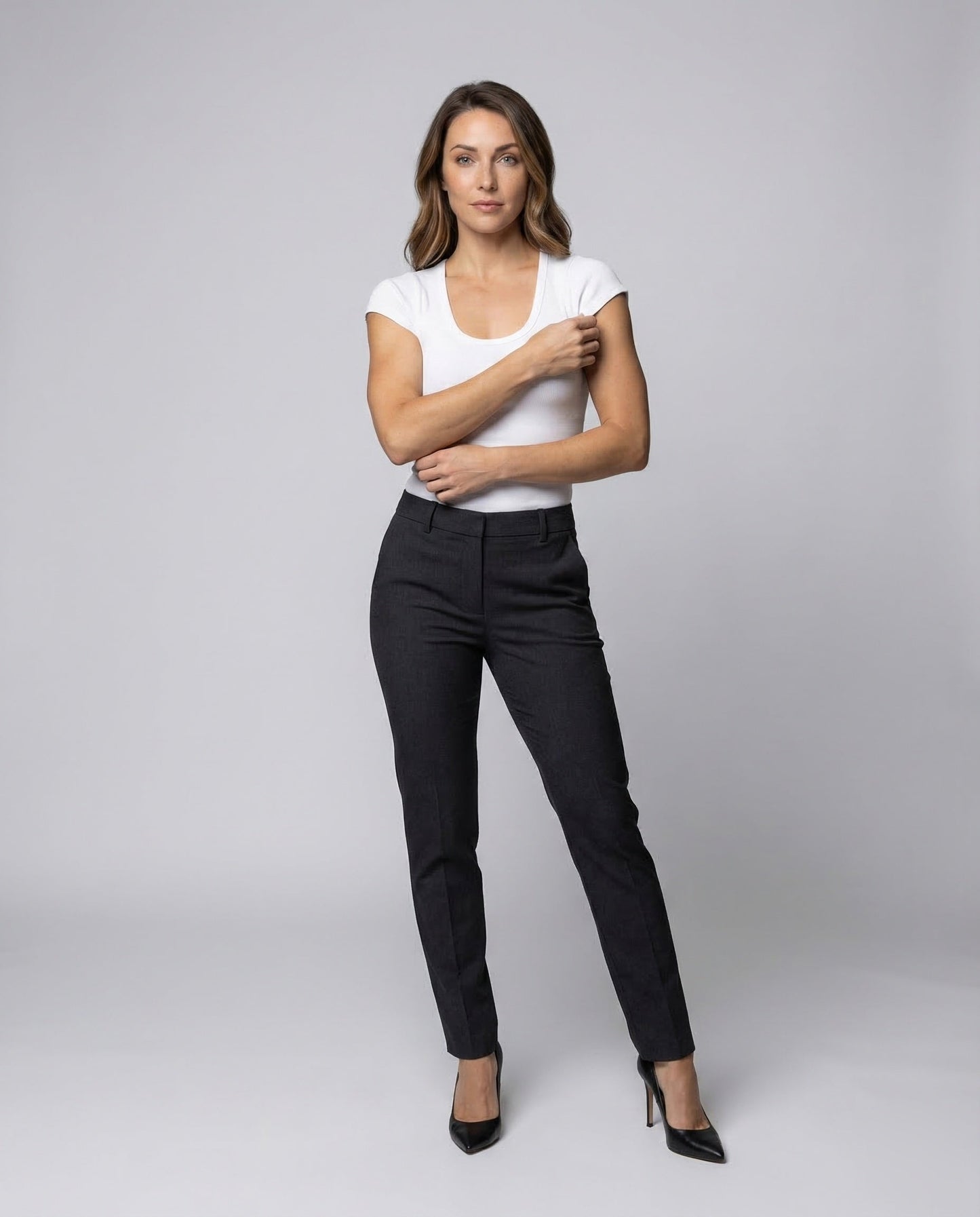 Damen Ripp Kurzshirt Rundhals Weiss - Eveloria