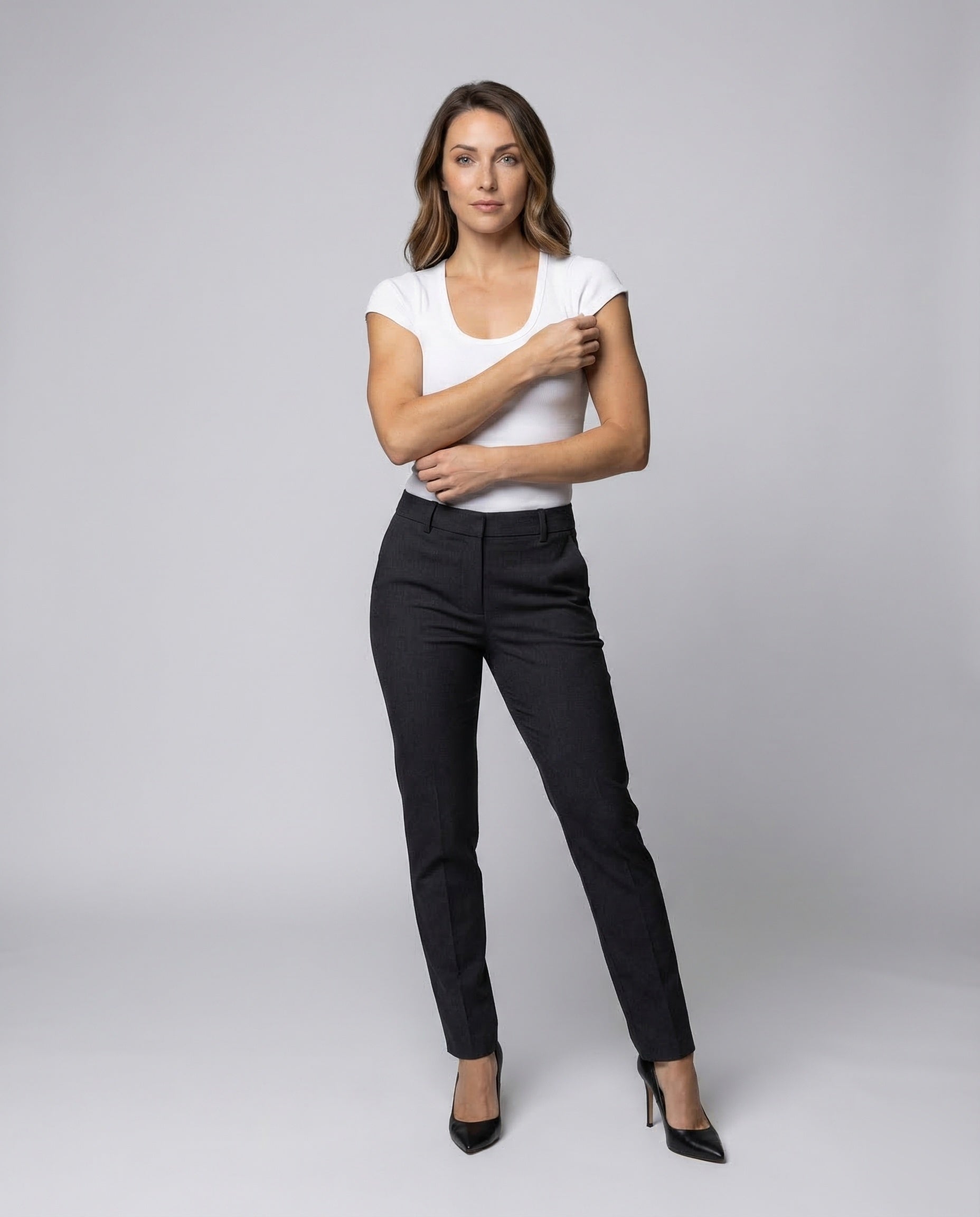 Damen Ripp Kurzshirt Rundhals Weiss - Eveloria