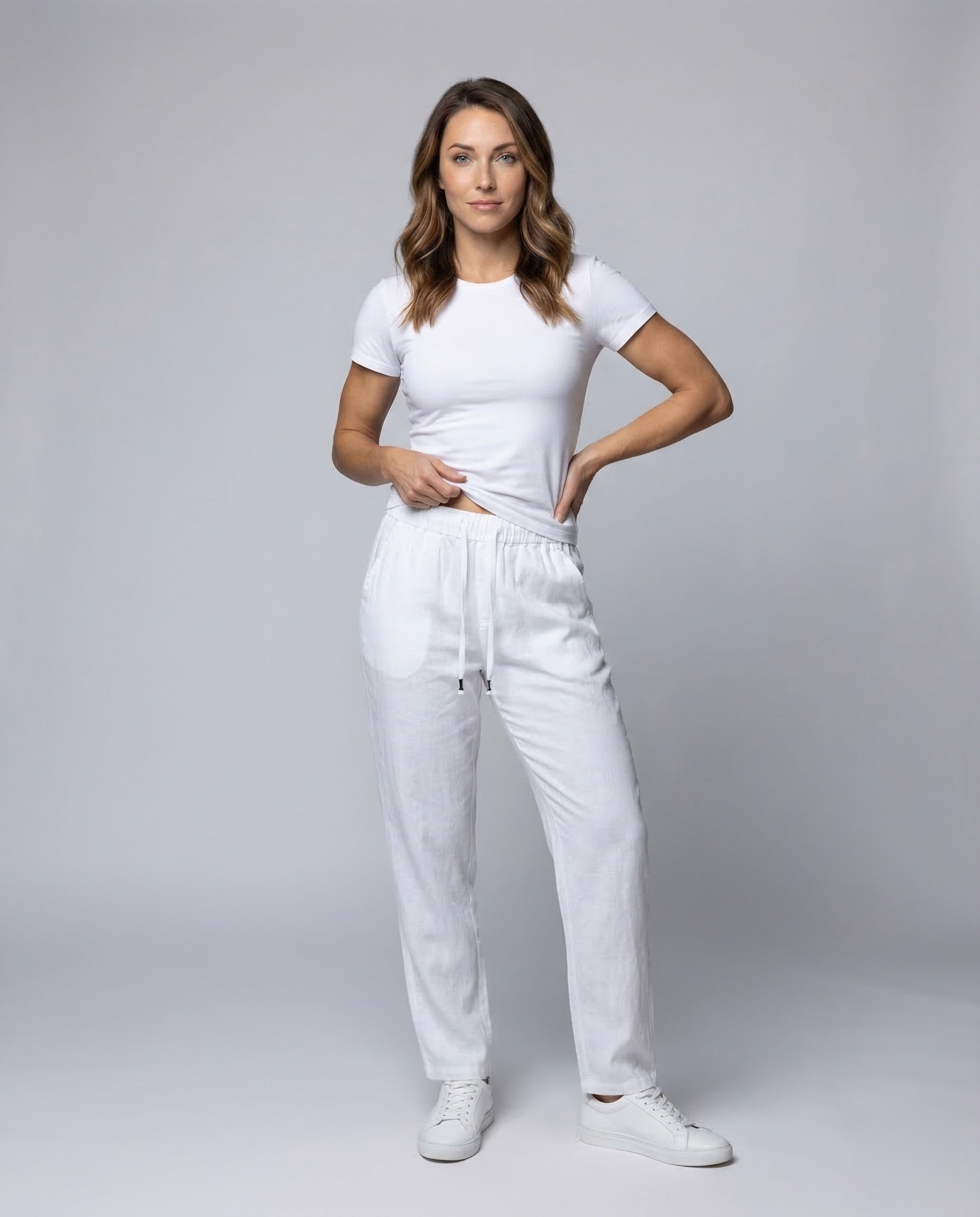 Damen Leinen Jogginghose Tapered Bein Schnitt - Eveloria