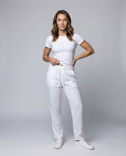 Damen Leinen Jogginghose Tapered Bein Schnitt - Eveloria
