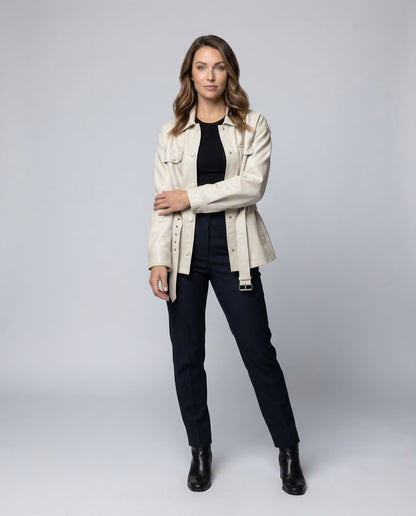 Damen Kunstlederjacke Weit mit Gürtel - Eveloria
