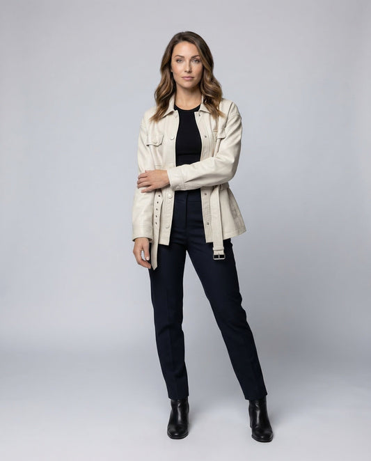Damen Kunstlederjacke Weit mit Gürtel - Eveloria