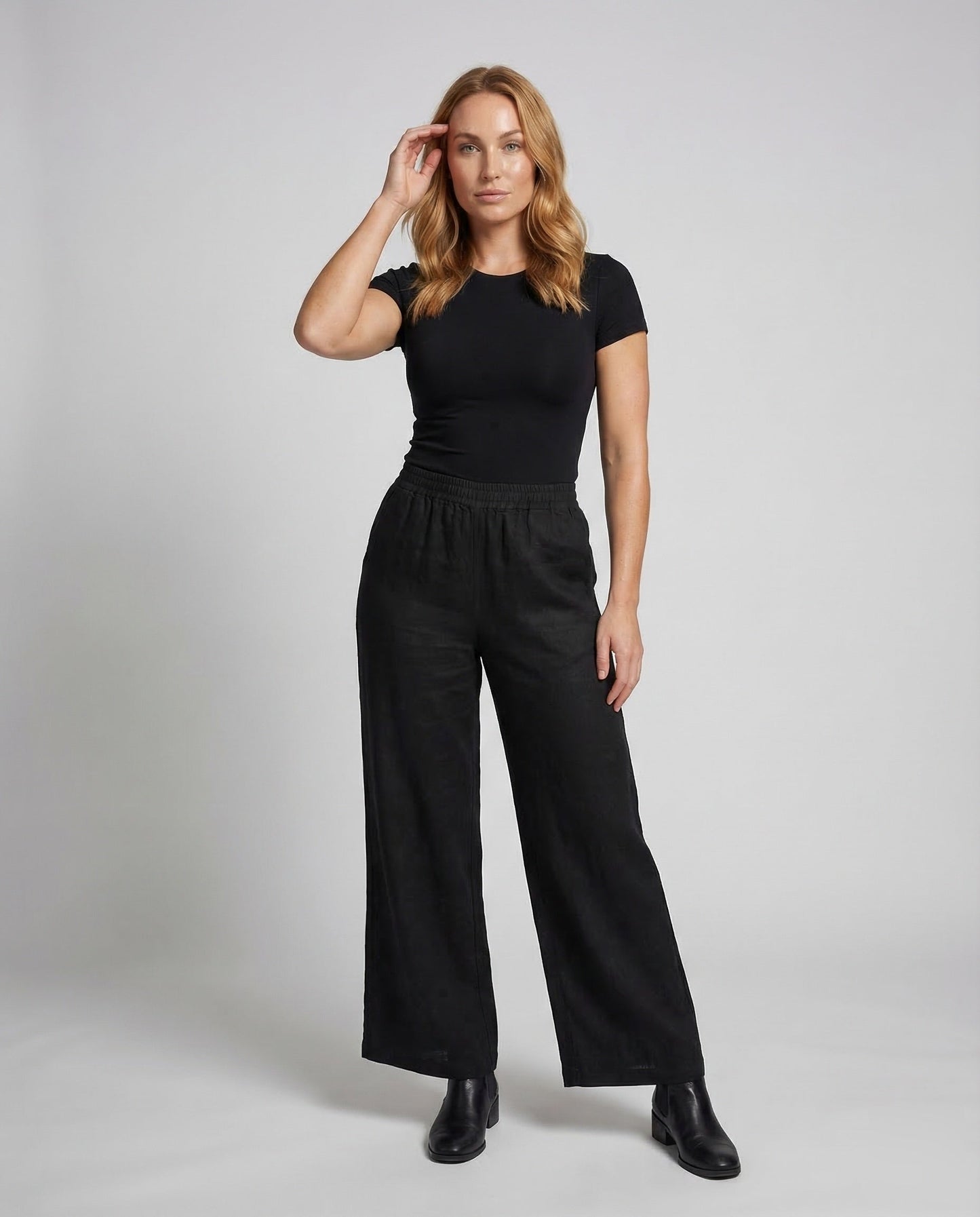 Damen Leinenhose Palazzo Leinenmix Beige - Eveloria