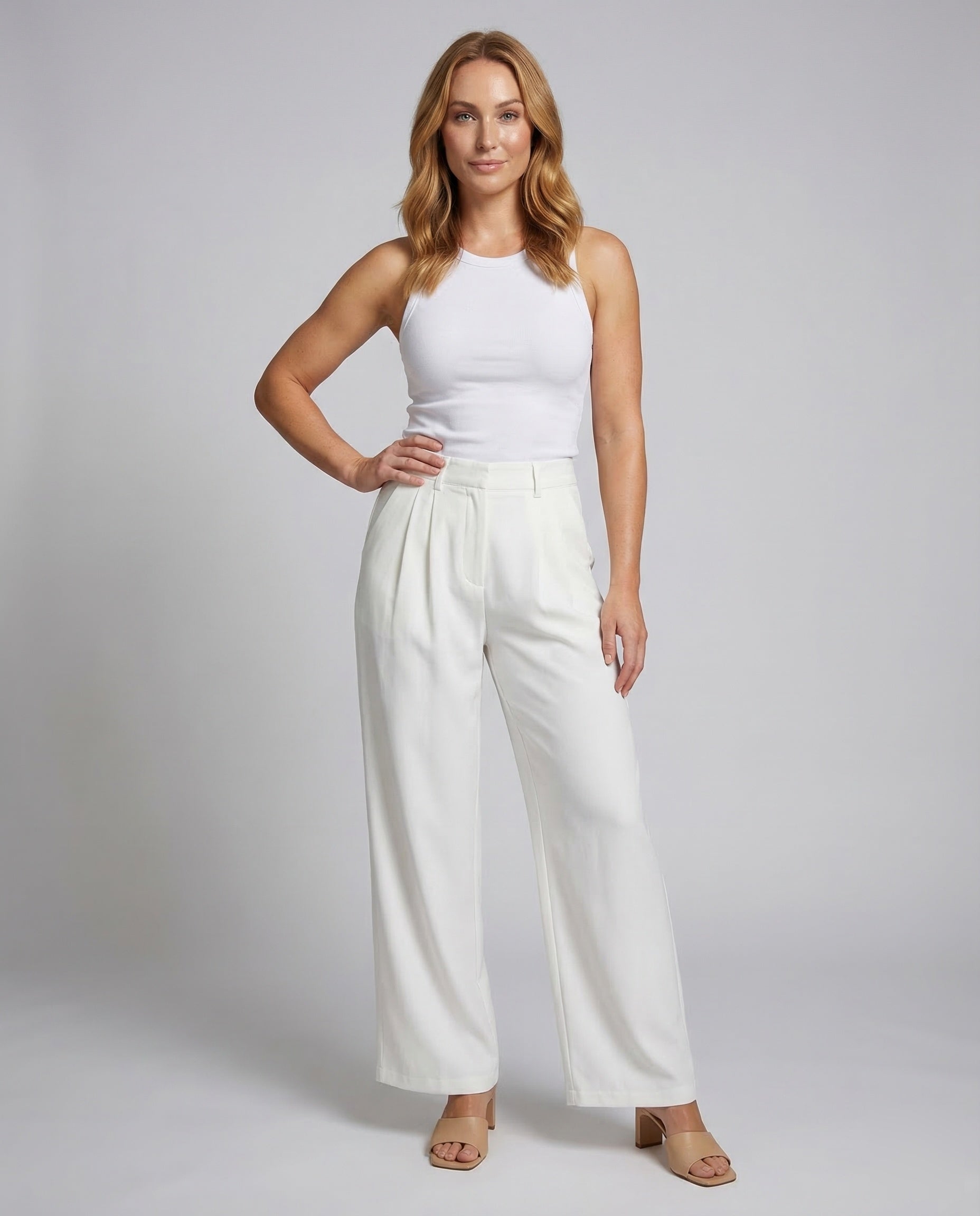Damen High Waist Bundfaltenhose Weitbein - Eveloria