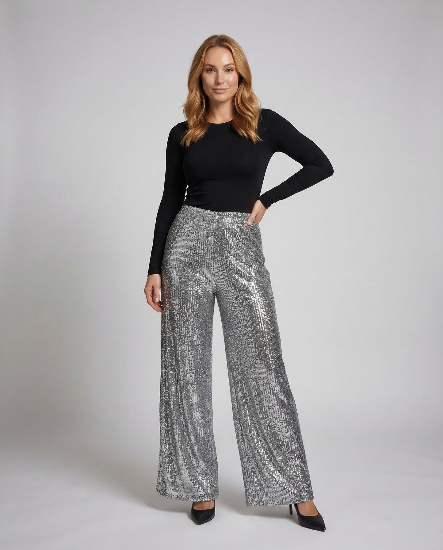 Damen Maxirock A-Linie Pailletten Schwarz - Eveloria