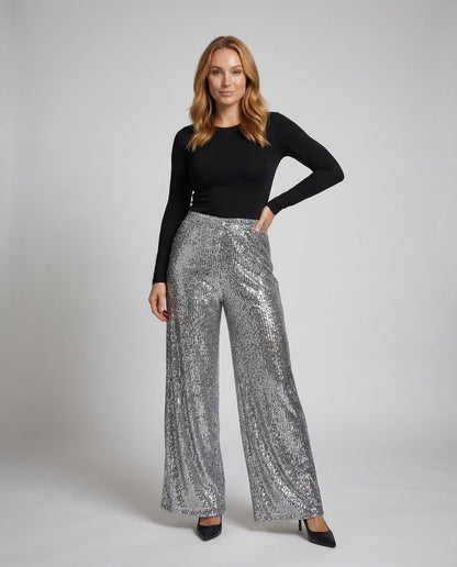 Damen Maxirock A-Linie Pailletten Schwarz - Eveloria