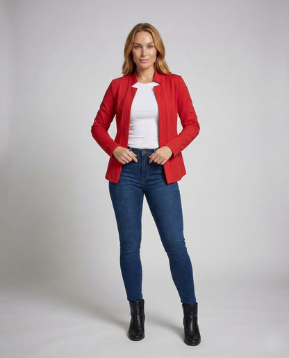 Damen Kurzblazer Stehkragen Offen - Eveloria