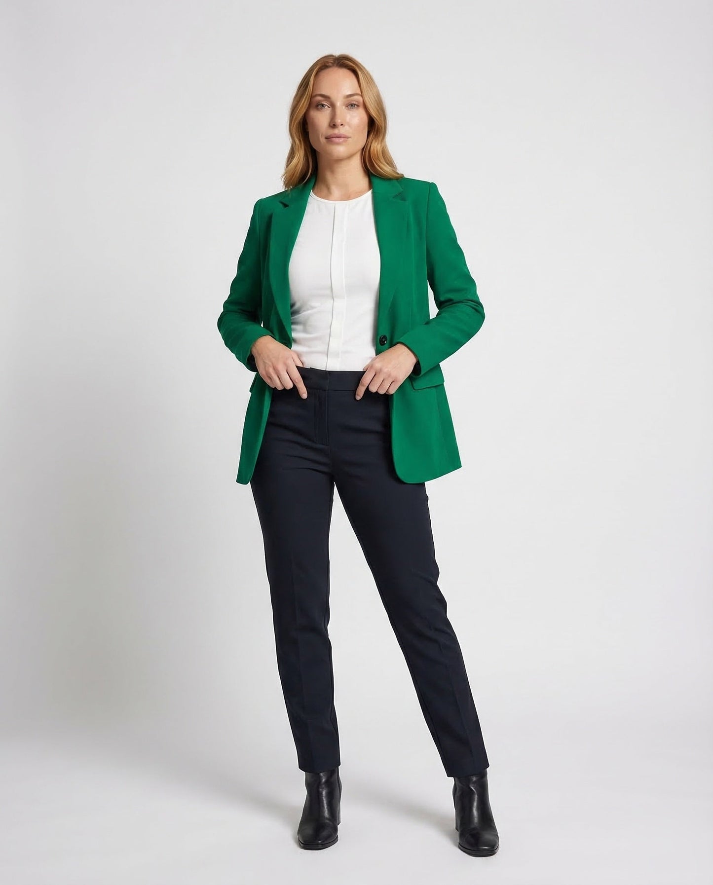 Damen Longblazer Tailliert mit Revers Schwarz - Eveloria