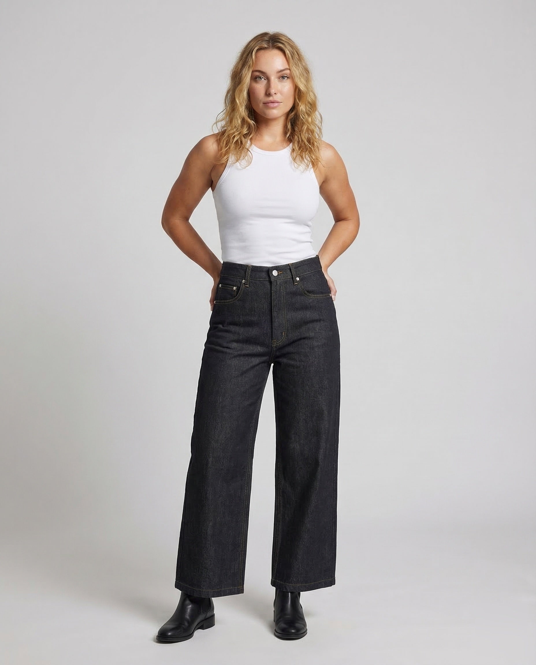 Damen High Waist Jeans Hose Gerade Baumwolle - Eveloria