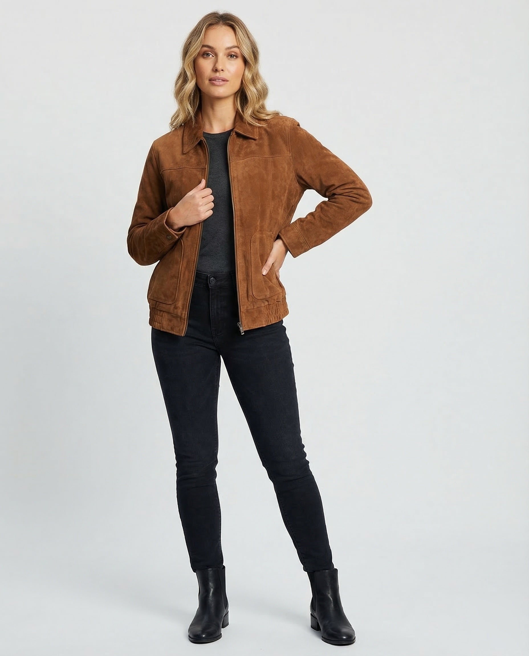 Damen Velours-Flightjacke Boxy - Eveloria