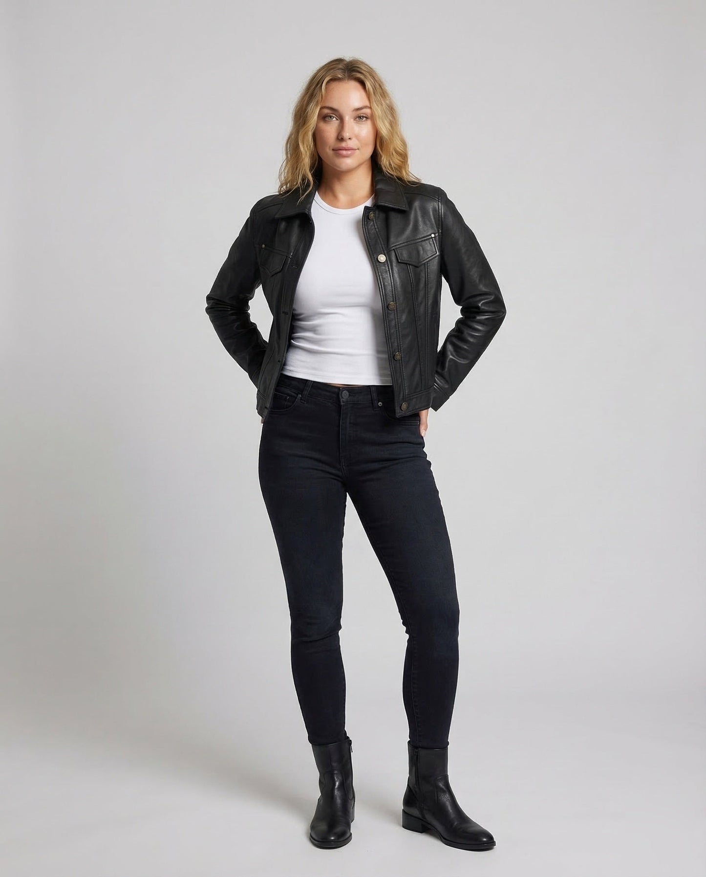 Damen Truckerjacke Boxy Kunstleder - Eveloria