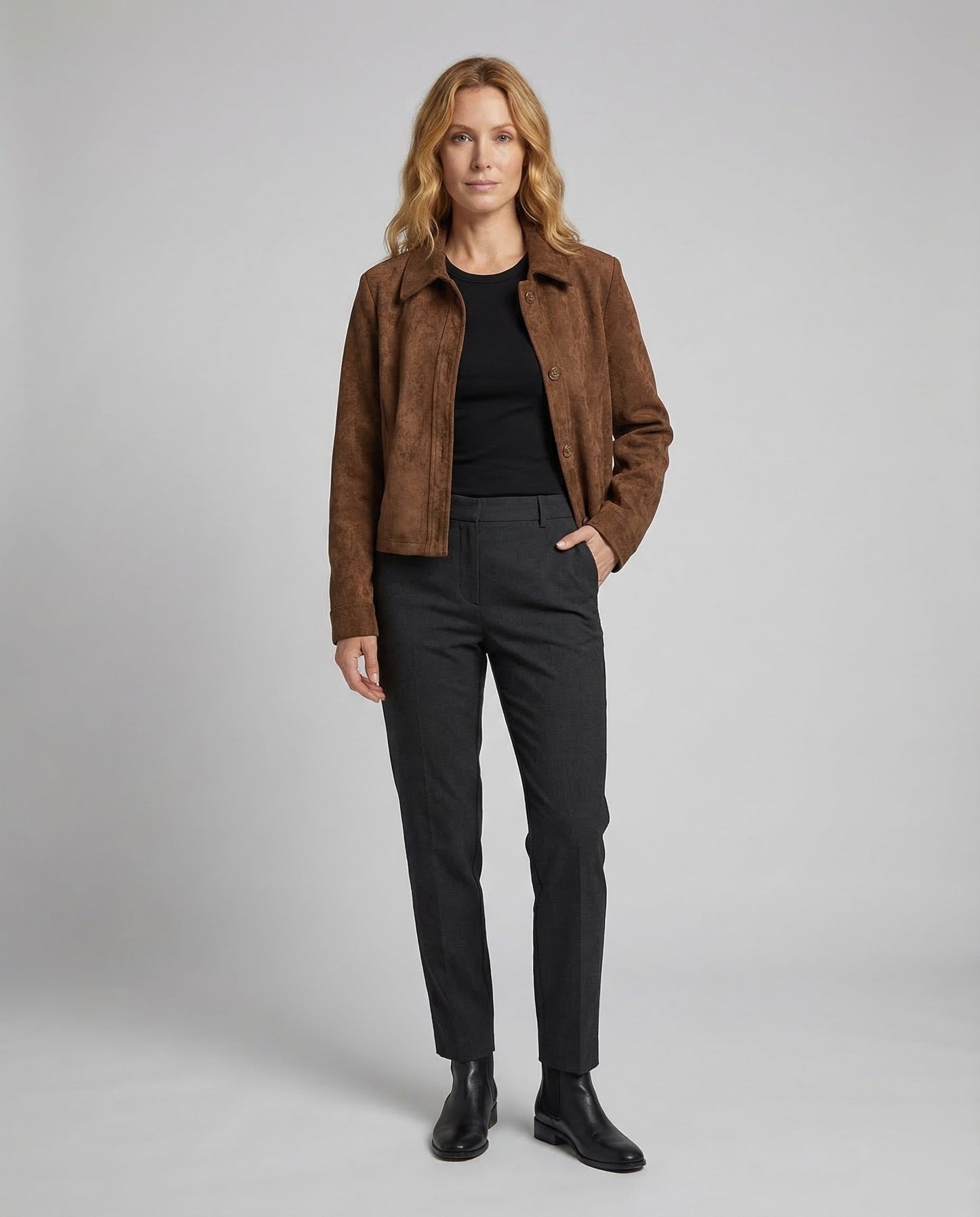 Damen Wildlederjacke Kurz Leder Schwarz - Eveloria