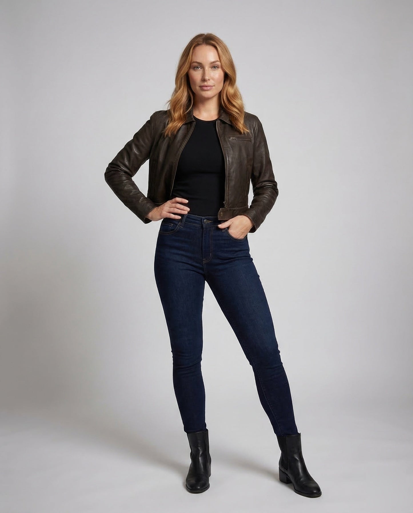 Damen Kunstlederjacke Kurz Revers - Eveloria