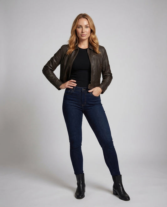 Damen Kunstlederjacke Kurz Revers - Eveloria