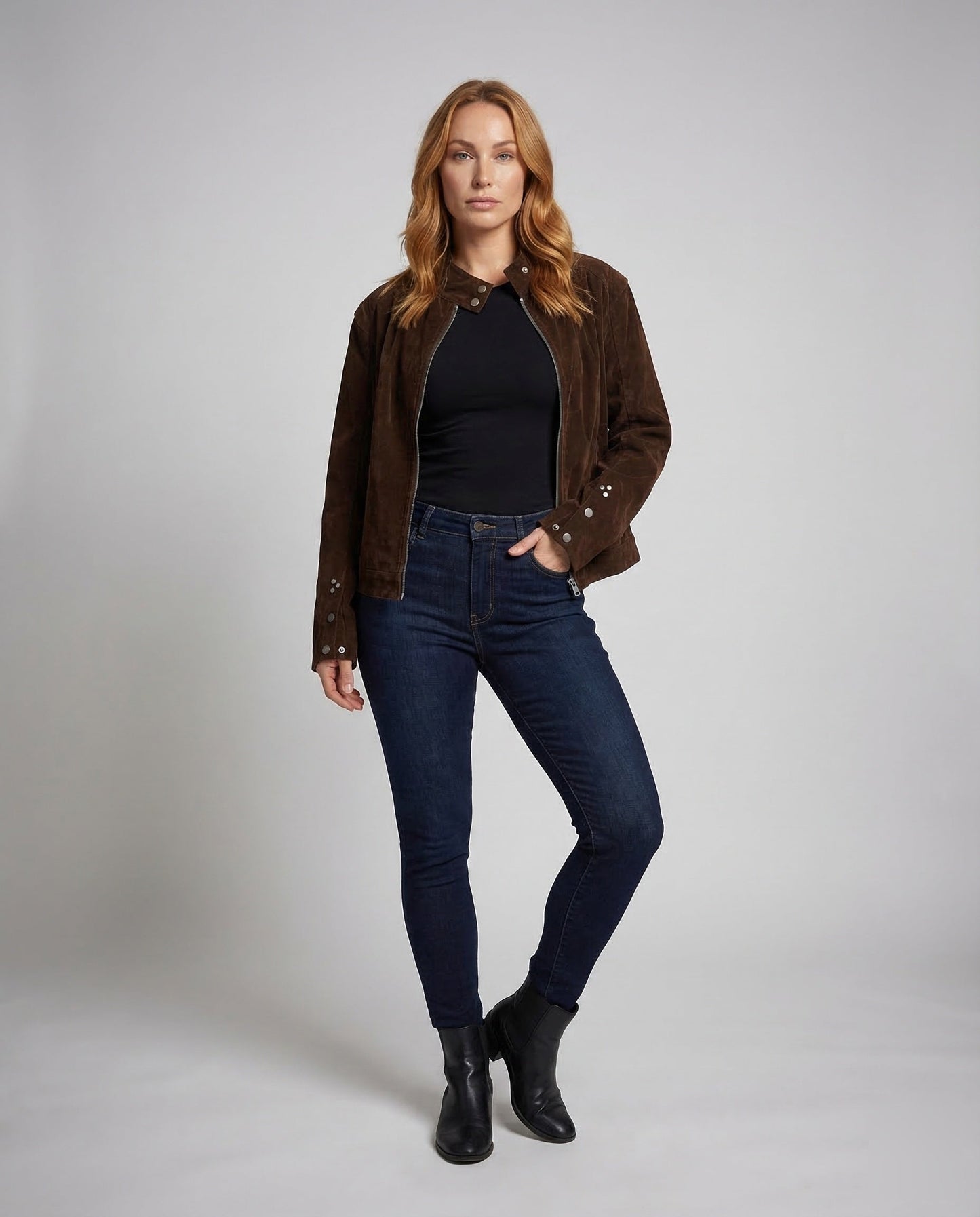 Damen Wildlederjacke Kurz Mit Reißverschluss - Eveloria