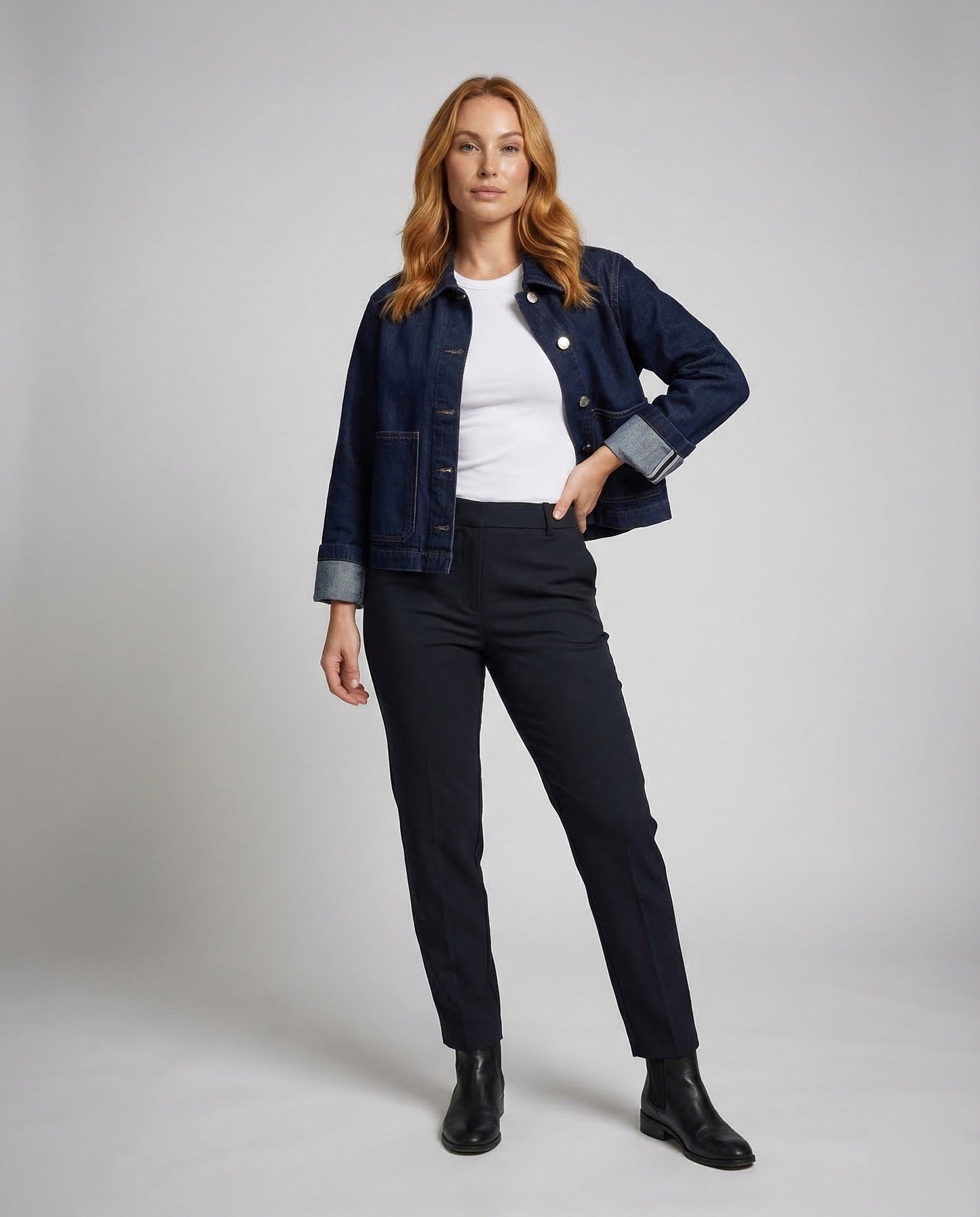 Damen Cropped Worker Jeansjacke - Eveloria