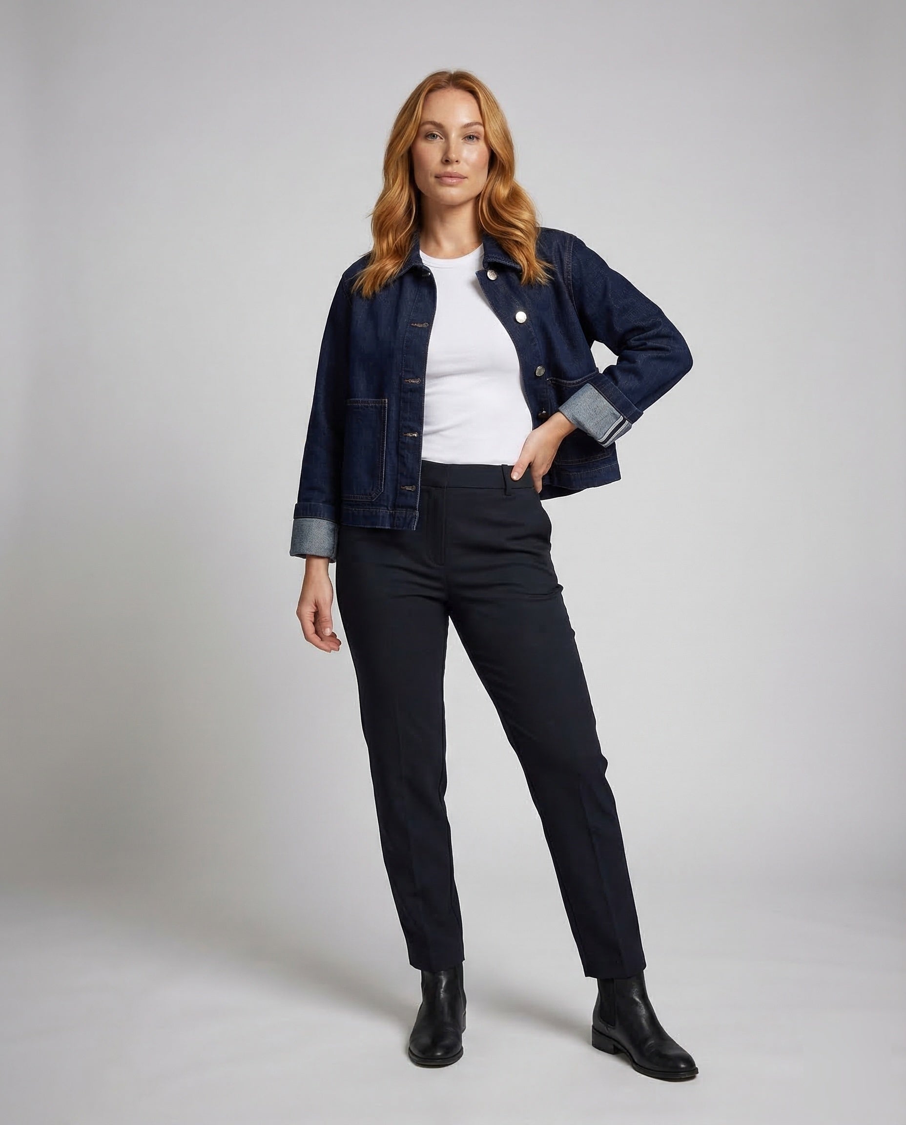 Damen Cropped Worker Jeansjacke - Eveloria