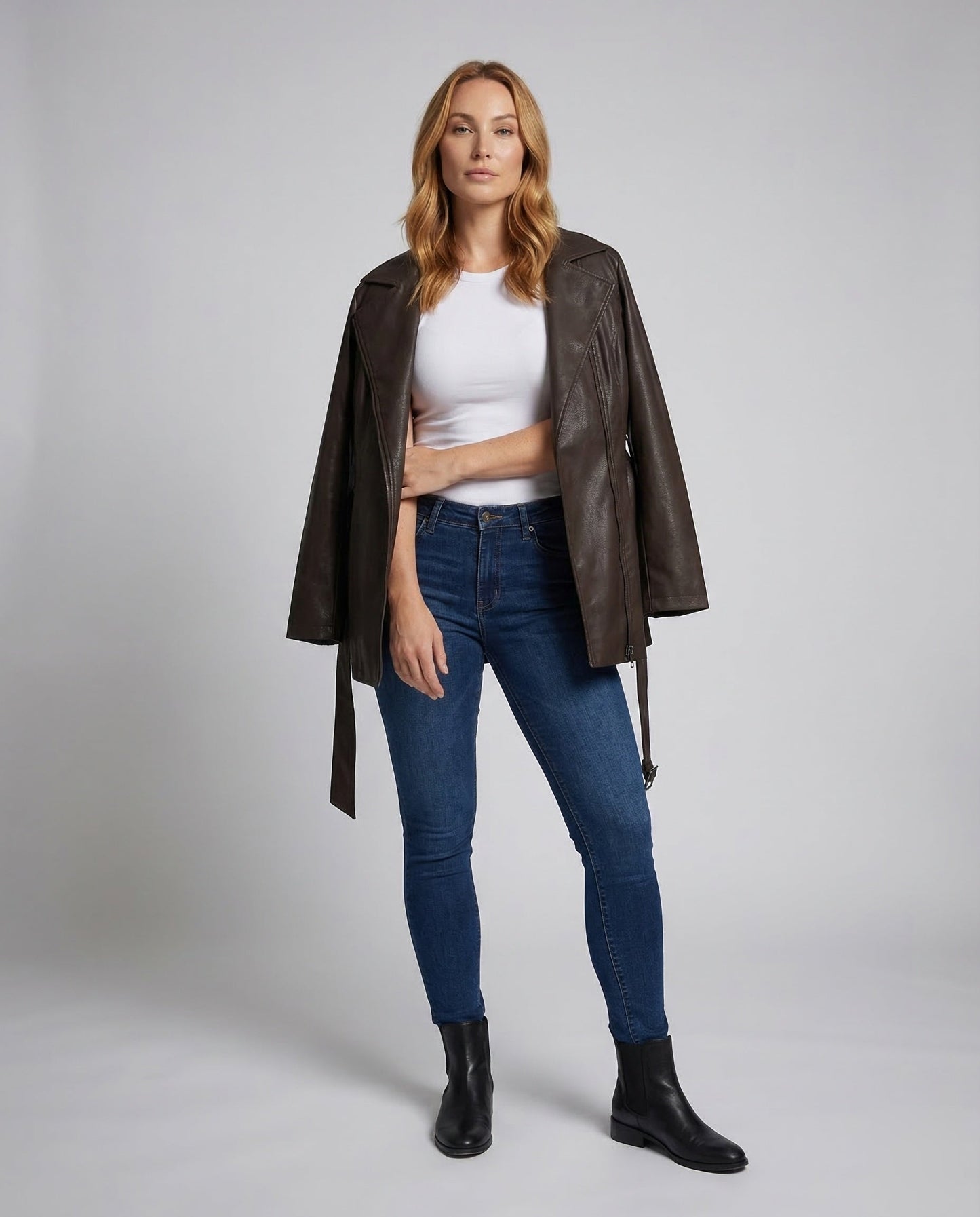Damen Trenchcoat Lederlook Lang - Eveloria