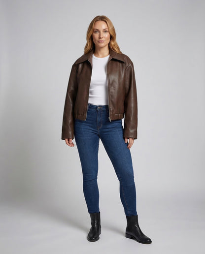 Damen Oversize Kunstlederjacke Schwarz - Eveloria