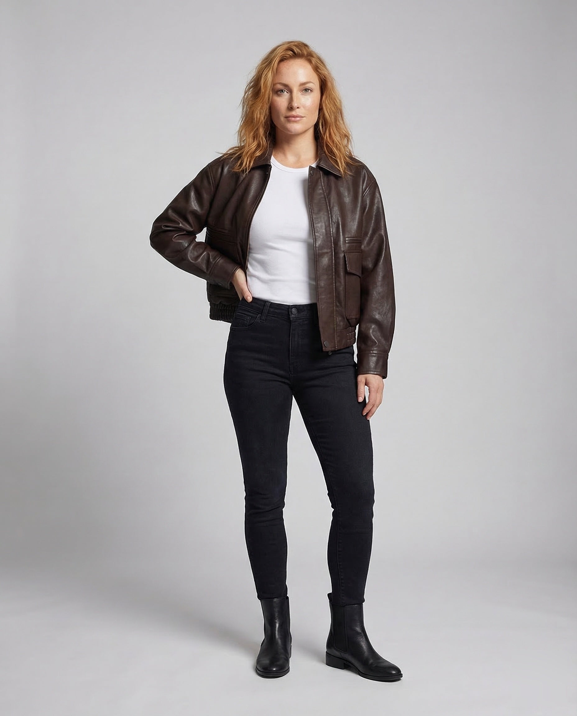 Damen Lederblouson Oversize Leder Schwarz - Eveloria