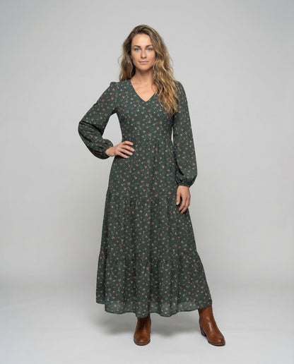 Damen Maxikleid mit Blumenmuster und Stufenschnitt - Eveloria