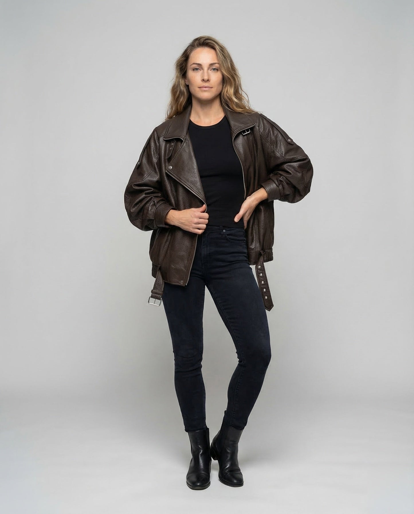 Damen Bikerjacke Oversize Kunstleder Schwarz - Eveloria