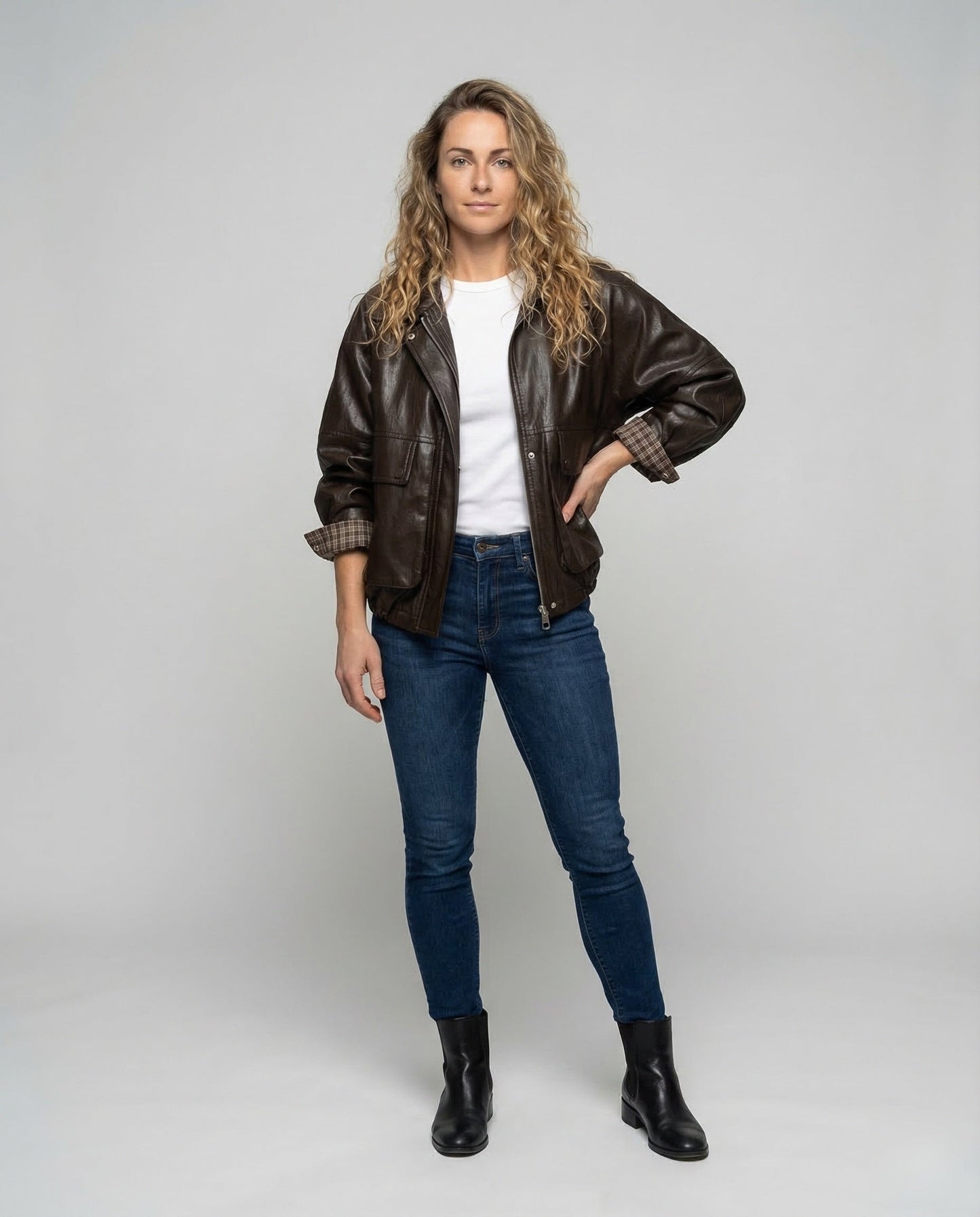 Damen Lederblouson Oversize Schwarz - Eveloria
