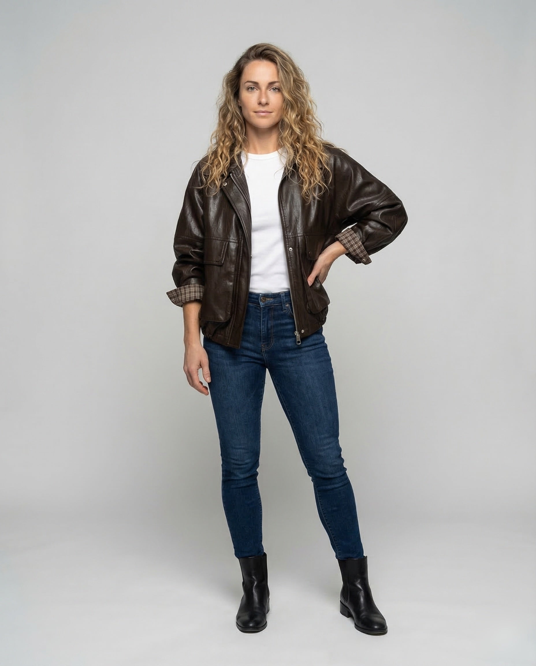 Damen Lederblouson Oversize Schwarz - Eveloria