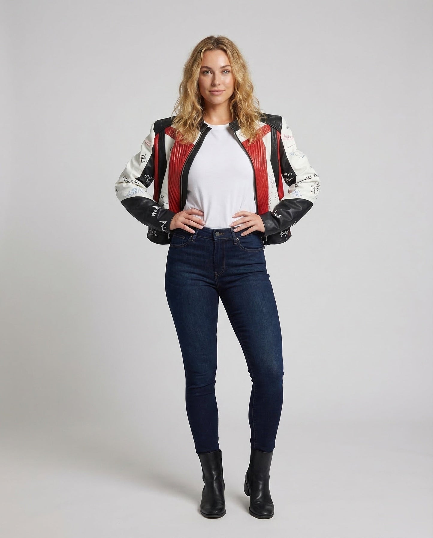 Damen Lederjacke Rennlook Schwarz - Eveloria