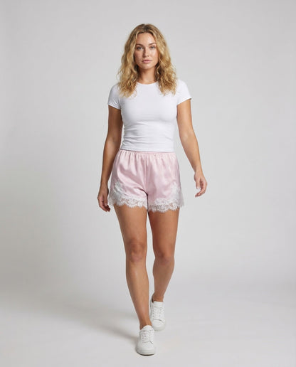 Damen Schlafshorts aus Satin mit Spitze - Eveloria