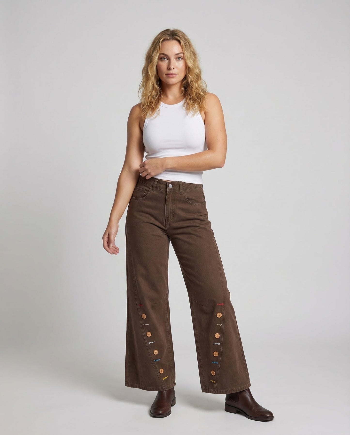 Damen High Waist Jeans mit Knopfleiste - Eveloria