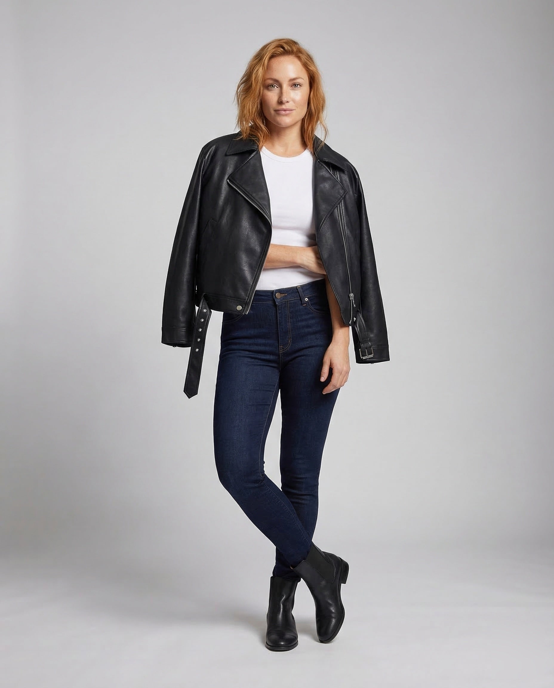 Damen Lederjacke Teddyfutter Optik Schwarz - Eveloria