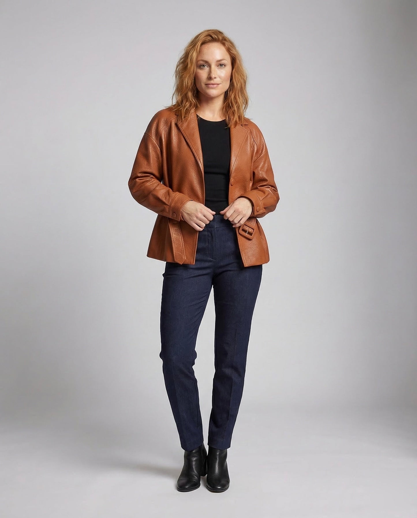 Damen Blazer Gürtel Kunstleder - Eveloria