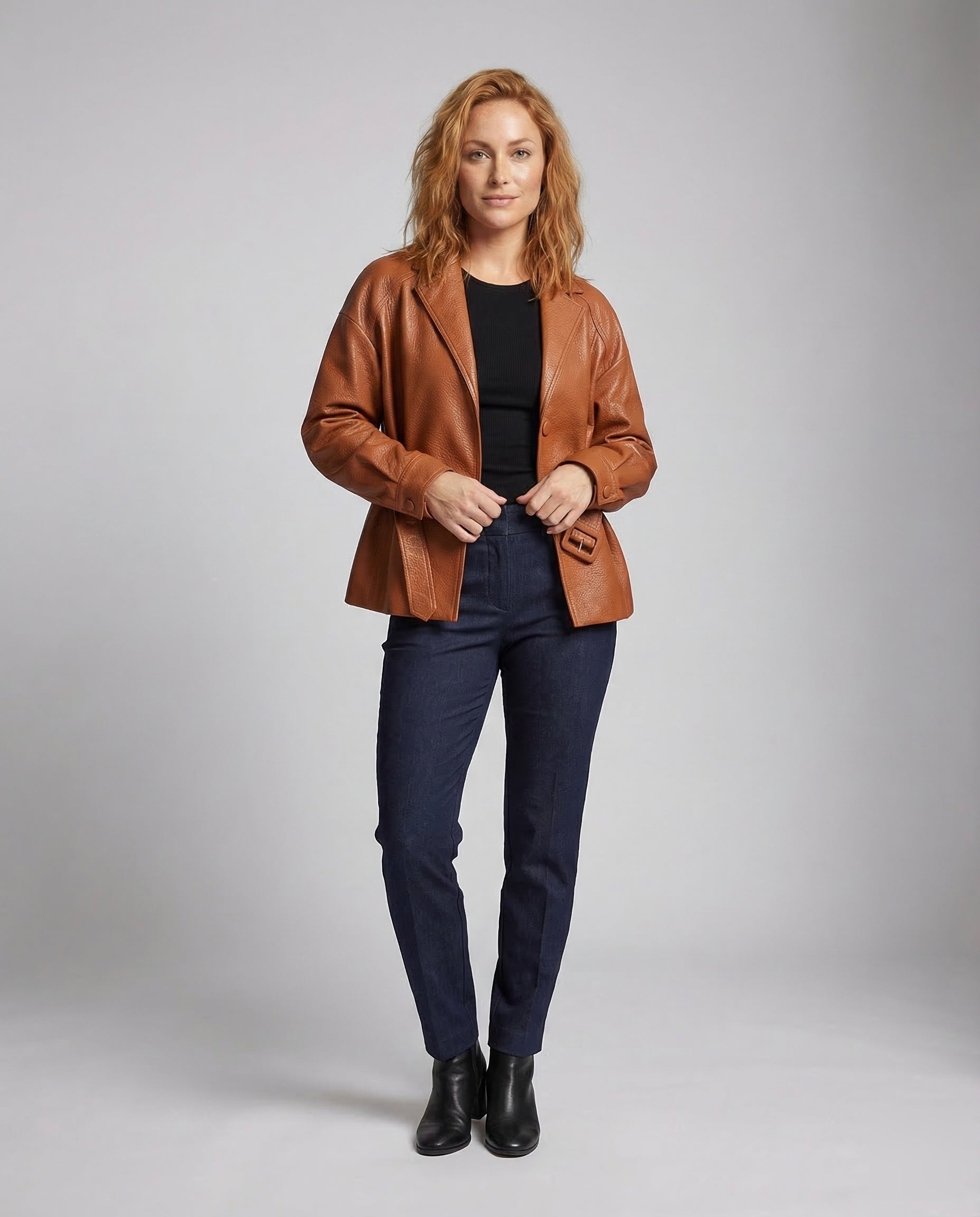 Damen Blazer Gürtel Kunstleder - Eveloria