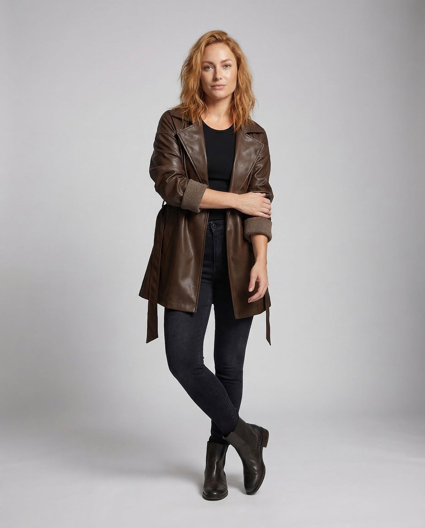 Damen Leder Trenchcoat Kurz - Eveloria