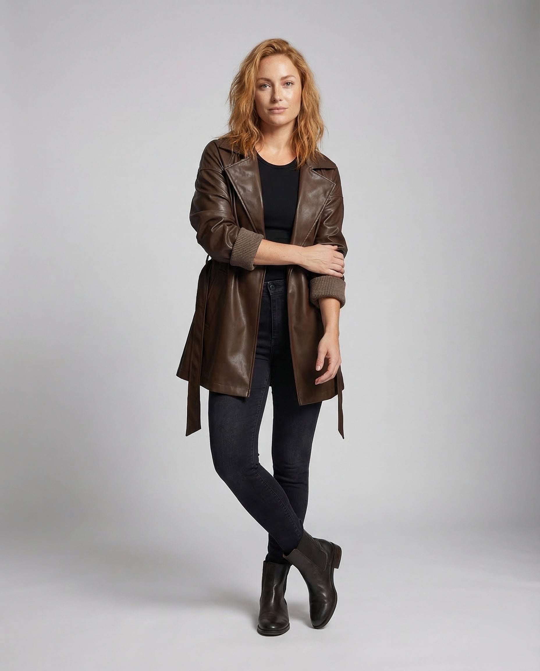 Damen Leder Trenchcoat Kurz - Eveloria
